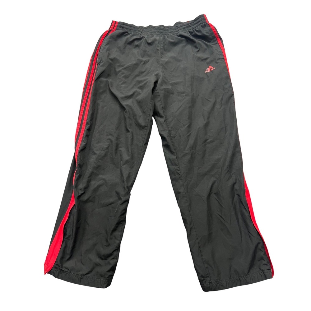 Vintage Adidas‎ Mens Windbreaker Track Pants Black Red Stripes Zipper Cuffs XL